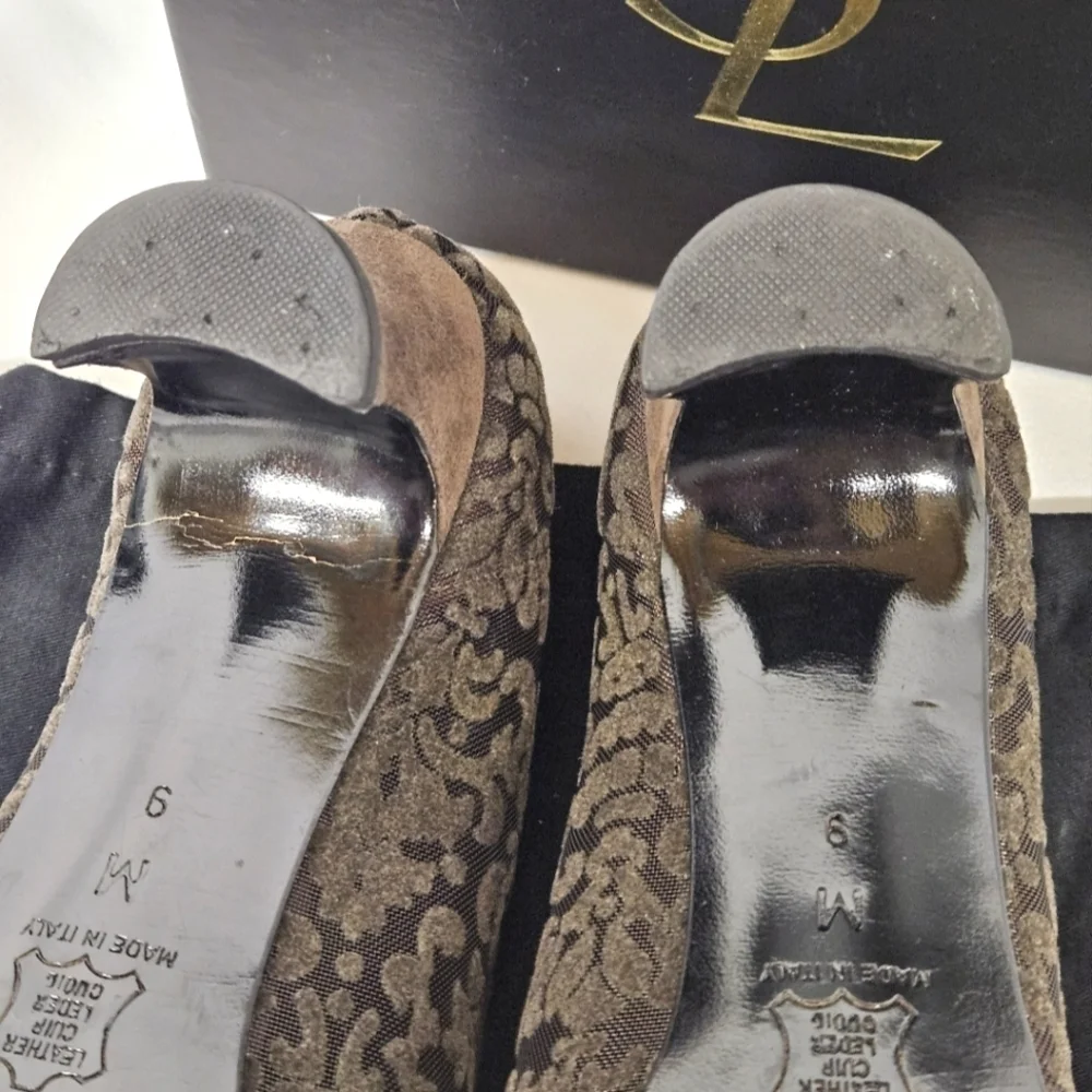 Saint Laurent Almond Toe Kitten Heels In Brown Suede And Velvet Mesh Size 9 - Picture 8 of 12
